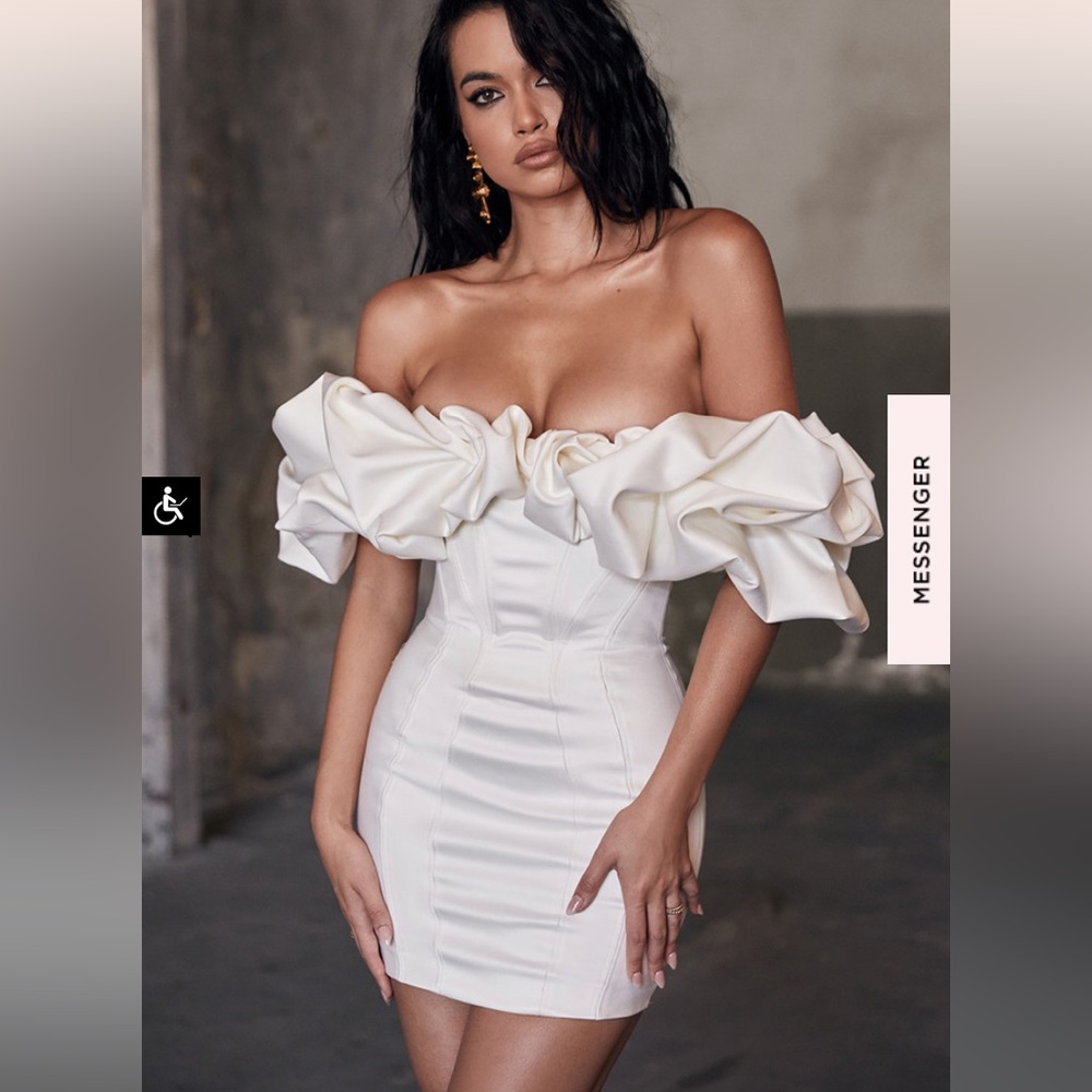 SELENA 
IVORY SATIN RUFFLE STRAPLESS DRESS
